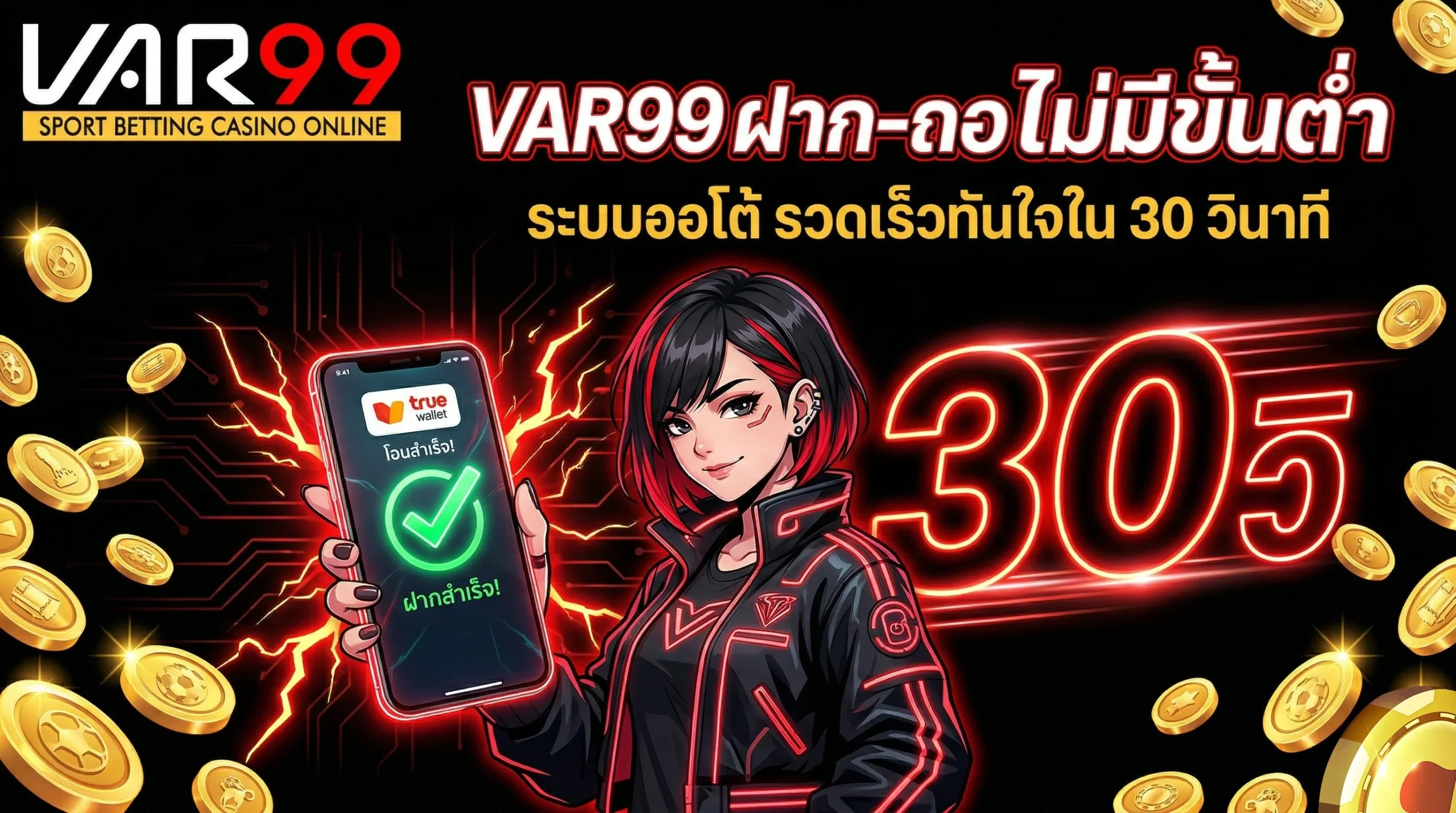 VAR99 ระบบฝากถอนอัตโนมัติ รวดเร็วภายใน 30 วินาที รองรับ True Wallet ไม่มีขั้นต่ำ